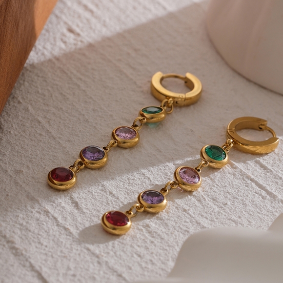 Stylish Colored Diamonds Long Earrings - Picture 2 of 6